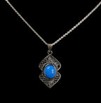 Vintage Sterling silver and Turquoise Filigree Pendant Necklace on "16 925 chain