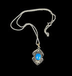 Vintage Sterling silver and Turquoise Filigree Pendant Necklace on "16 925 chain