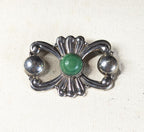 Vintage Mexico Sterling Silver and Green Malachite Cabochon Brooch