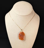 Vintage Carved Carnelian Pendant: Shou Longevity Symbol, Gold Over Sterling