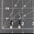 Vintage Freshwater Pearl Earrings in Sterling silver with black crystal accents
