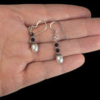 Vintage Freshwater Pearl Earrings in Sterling silver with black crystal accents