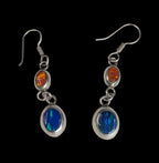 Vintage 950 Pure Sterling Dangle Earrings with Inset Blue and Orange Fire Opal