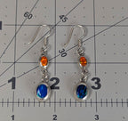 Vintage 950 Pure Sterling Dangle Earrings with Inset Blue and Orange Fire Opal