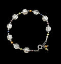 Vintage Sterling Silver Diamond-Cut Bead Bracelet with Multicolor Accents, 7.5"