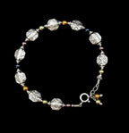 Vintage Sterling Silver Diamond-Cut Bead Bracelet with Multicolor Accents, 7.5"