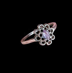 Vintage Sterling Silver and Oval Amethyst Ring, Floral Design Size 6.5