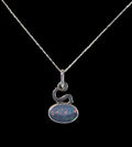 Vintage Signed 1974 Sterling Silver Dark Opal Pendant Necklace