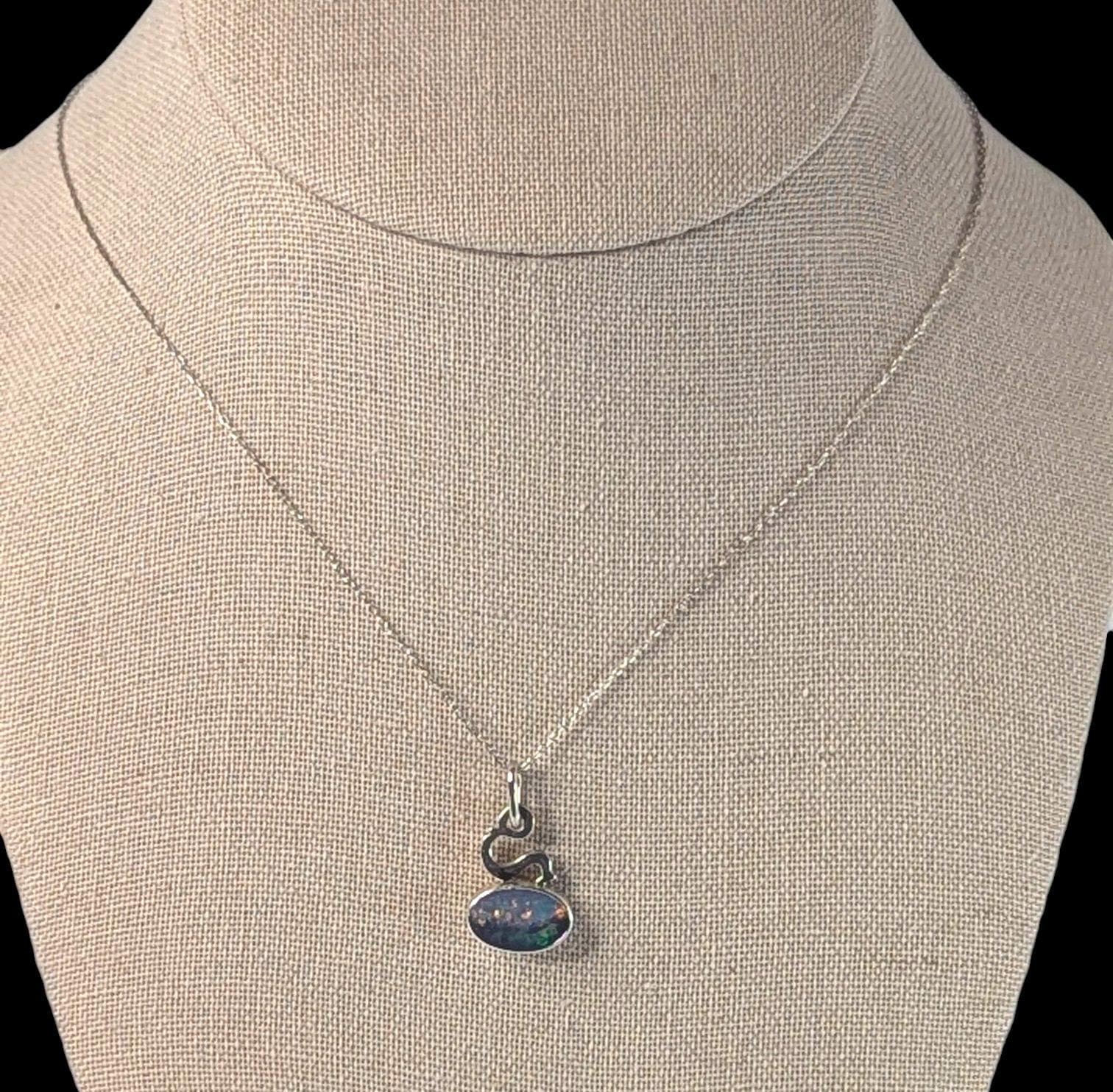 Vintage Signed 1974 Sterling Silver Dark Opal Pendant Necklace