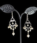 Vintage Sterling Silver and Freshwater Pearl Chandelier Earrings with clear crystal accents