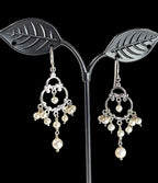 Vintage Sterling Silver and Freshwater Pearl Chandelier Earrings with clear crystal accents