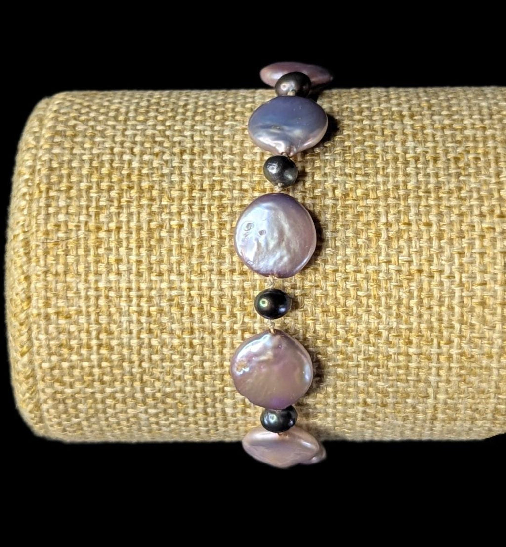 Vintage Sterling Silver Coin Pearl Bracelet and Earrings Curated Set