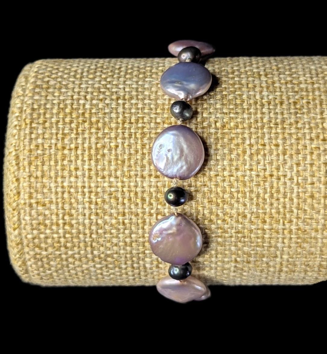 Vintage Sterling Silver Coin Pearl Bracelet and Earrings Curated Set