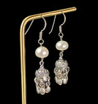 Vintage Freshwater Pearl and Sterling Silver Jhumka Dangle Earrings - 1.8" drop length