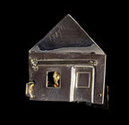 Vintage Sterling Silver House Brooch: Brass Cat, KDTR Artisan Jewelry