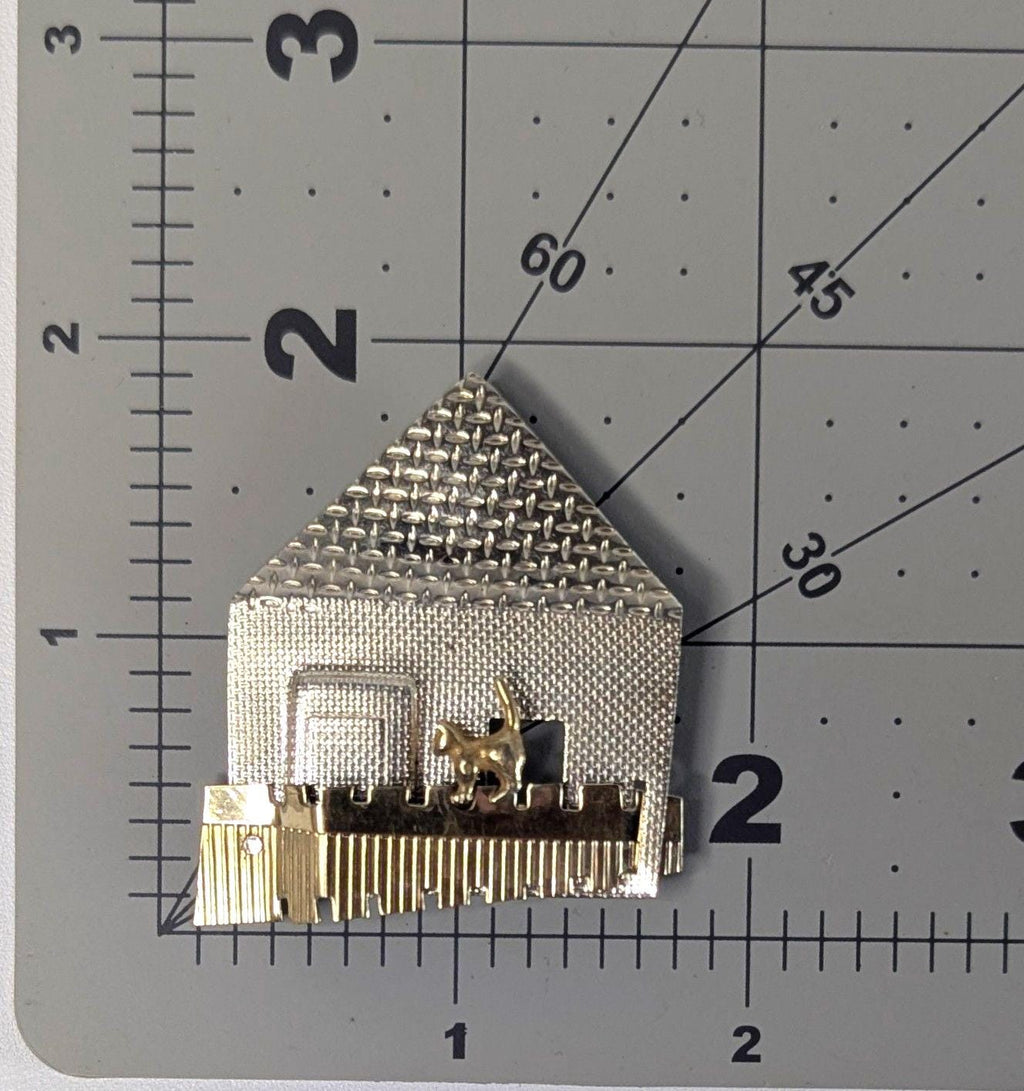 Vintage Sterling Silver House Brooch: Brass Cat, KDTR Artisan Jewelry