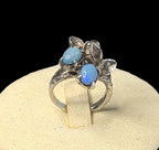 Vintage Sterling Silver Opal Triplet Ring: Art Nouveau Leaf Design, US Size 5