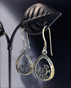 Vintage Sterling Silver Wildflower Teardrop Dangle Earrings, Floral Cutout