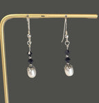 Vintage Freshwater Pearl Earrings in Sterling silver with black crystal accents