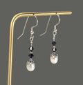 Vintage Freshwater Pearl Earrings in Sterling silver with black crystal accents