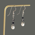 Vintage Freshwater Pearl Earrings in Sterling silver with black crystal accents