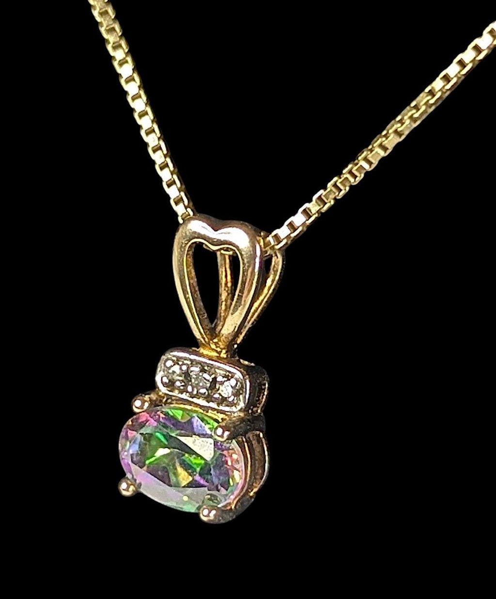 Mystic Topaz Pendant: Gold Over Sterling Silver, Diamond Accent, 18" Chain