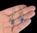 Vintage 950 Pure Sterling Dangle Earrings with Inset Blue and Orange Fire Opal