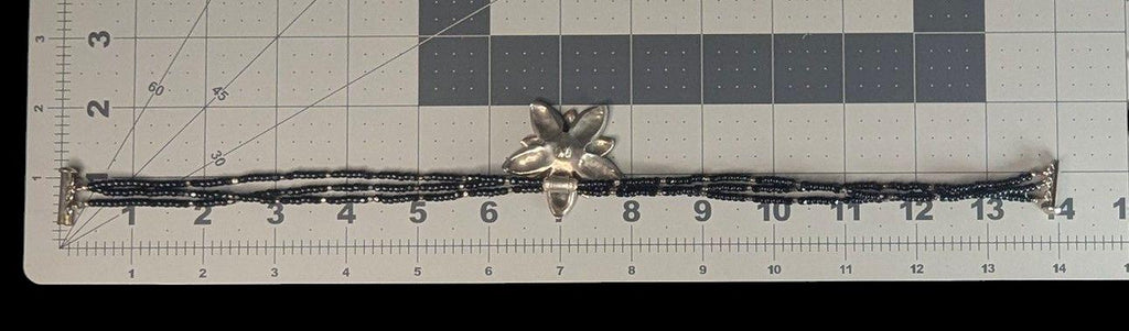 Vintage Sterling Silver Edelweiss Choker: Black Onyx & Glass Beads