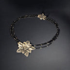 Vintage Sterling Silver Edelweiss Choker: Black Onyx & Glass Beads