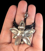 Vintage Sterling Silver Edelweiss Choker: Black Onyx & Glass Beads