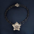 Vintage Sterling Silver Edelweiss Choker: Black Onyx & Glass Beads
