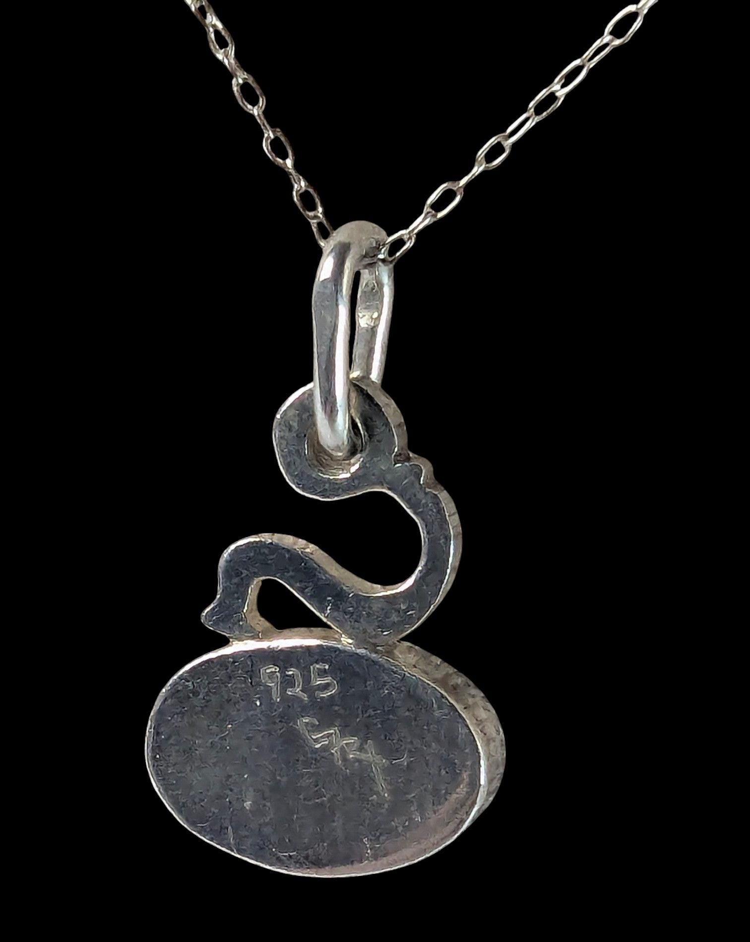 Vintage Signed 1974 Sterling Silver Dark Opal Pendant Necklace