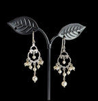 Vintage Sterling Silver and Freshwater Pearl Chandelier Earrings with clear crystal accents
