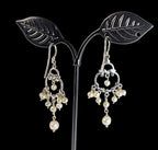 Vintage Sterling Silver and Freshwater Pearl Chandelier Earrings with clear crystal accents
