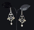 Vintage Sterling Silver and Freshwater Pearl Chandelier Earrings with clear crystal accents