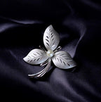 Vintage Sterling Silver Leaf Brooch with Freshwater Pearl – Signed 925 Theda