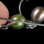 Vintage Sterling Silver Dangle Earrings with Cultured Pearls in Green, Champagne, and Bronze