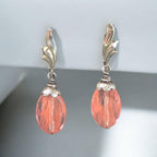 Vintage Sterling Silver Cherry Quartz Earrings – Pink Gemstone Dangle Earrings – Art Deco Style Jewelry