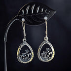 Vintage Sterling Silver Wildflower Teardrop Dangle Earrings, Floral Cutout