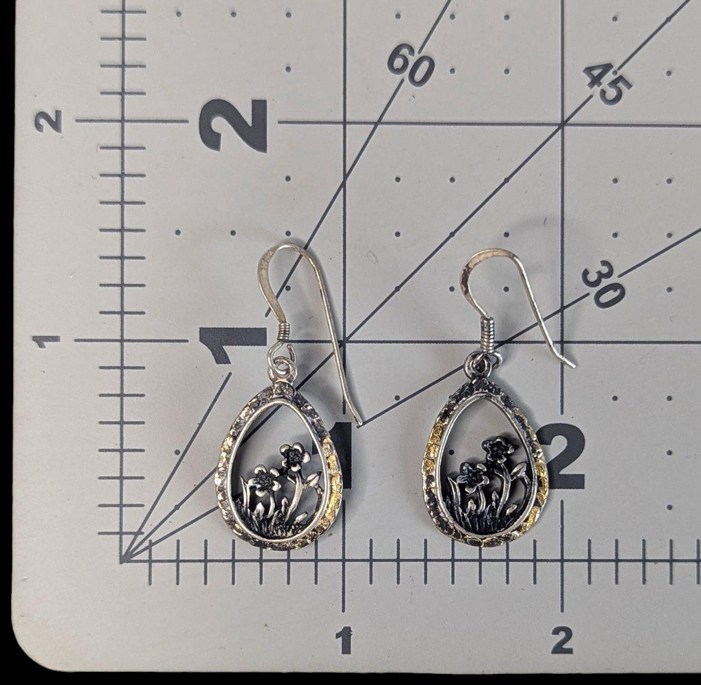 Vintage Sterling Silver Wildflower Teardrop Dangle Earrings, Floral Cutout