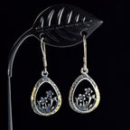 Vintage Sterling Silver Wildflower Teardrop Dangle Earrings, Floral Cutout