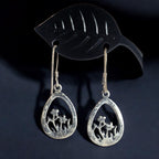 Vintage Sterling Silver Wildflower Teardrop Dangle Earrings, Floral Cutout