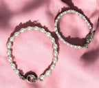 Vintage Mother & Baby Bracelet Set: Cultured Pearls, Crystal, Sterling Silver