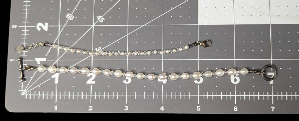 Vintage Mother & Baby Bracelet Set: Cultured Pearls, Crystal, Sterling Silver