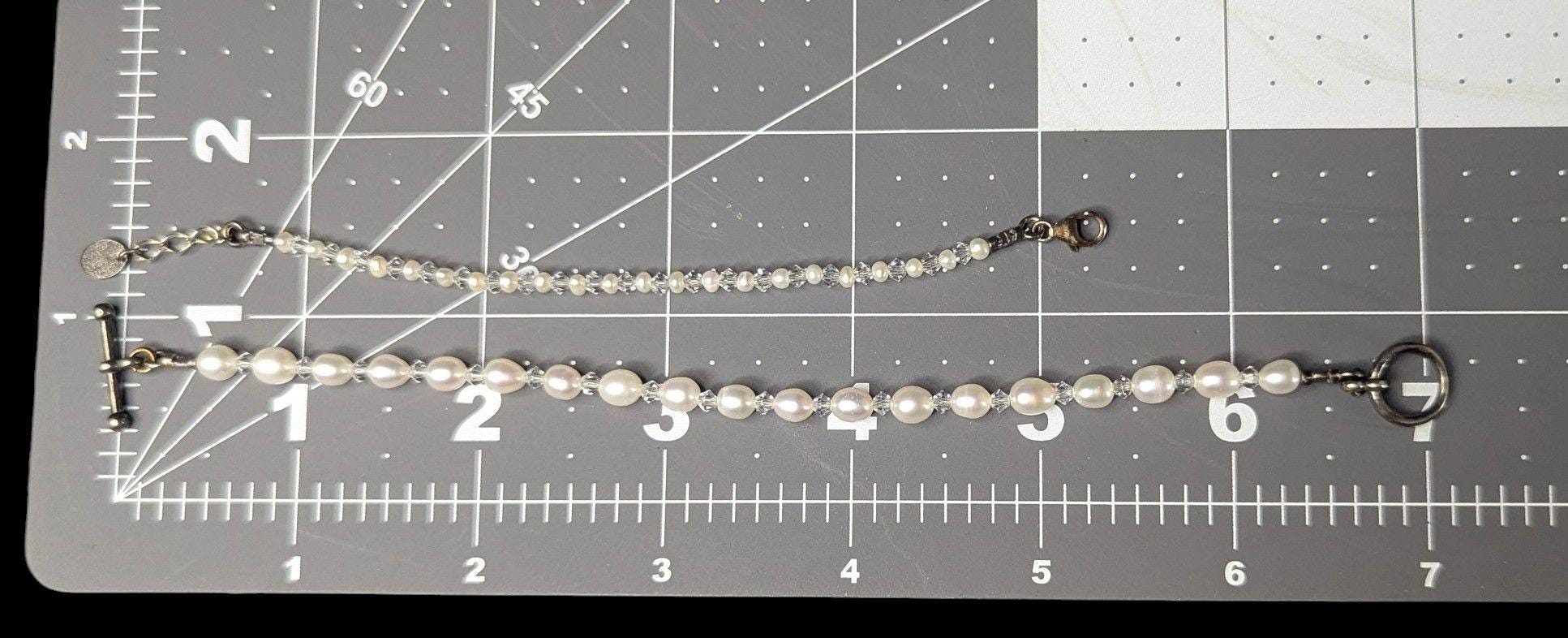 Vintage Mother & Baby Bracelet Set: Cultured Pearls, Crystal, Sterling Silver