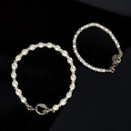 Vintage Mother & Baby Bracelet Set: Cultured Pearls, Crystal, Sterling Silver