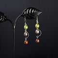 Vintage Sterling Silver Dangle Earrings with Cultured Pearls in Green, Champagne, and Bronze