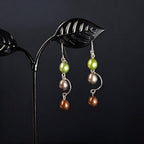 Vintage Sterling Silver Dangle Earrings with Cultured Pearls in Green, Champagne, and Bronze