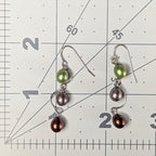 Vintage Sterling Silver Dangle Earrings with Cultured Pearls in Green, Champagne, and Bronze