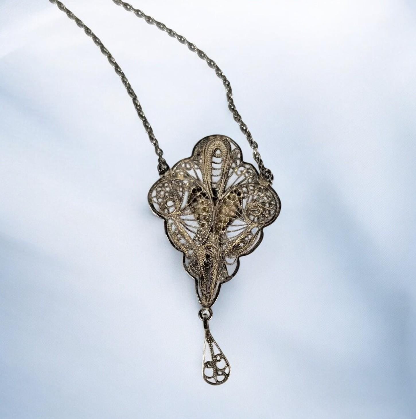 Vintage Egyptian Revival Sterling Silver Pendant: Camel, Pyramid, Filigree - 1930s-40s